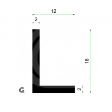 EPDM Rubber L-profile | 18 x 12 x 2 mm | per meter